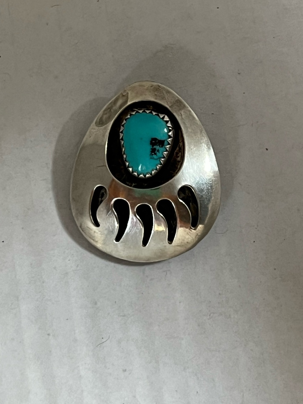 Sterling Silver Turquoise Bear Claw shadow box Pendant or Pin.southwestern